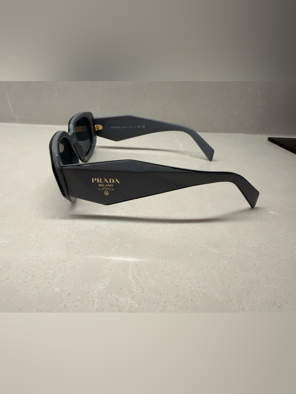 Prada Matte Gray Geometric Sunglasses with Black Lenses - Picture 13 of 14